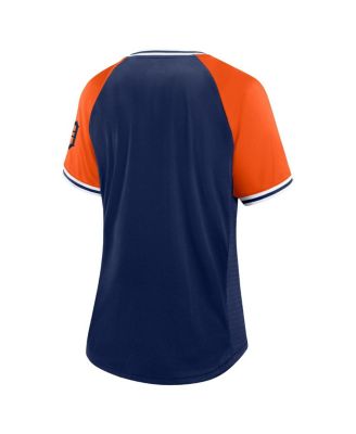 Geneisteck Women's Baseball V-Neck Raglan T-Shirt - 100% Cotton Short Sleeve Tee (Navy & Red)