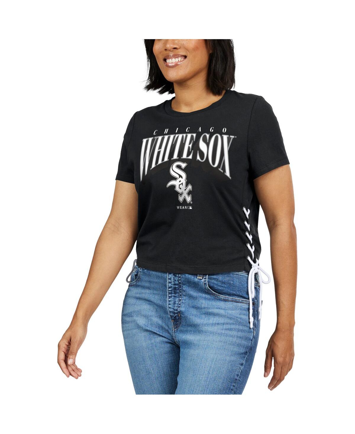Shop Wear By Erin Andrews Women's  Black Chicago White Sox Side Lace-up Cropped T-shirt