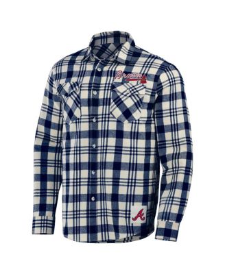 Men's Darius Rucker Collection By Navy Atlanta Braves Plaid Flannel Button-Up Shirt