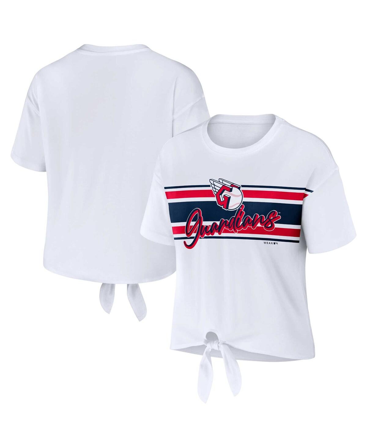 Wear By Erin Andrews White Cleveland Guardians Front Tie T-shirt In White
