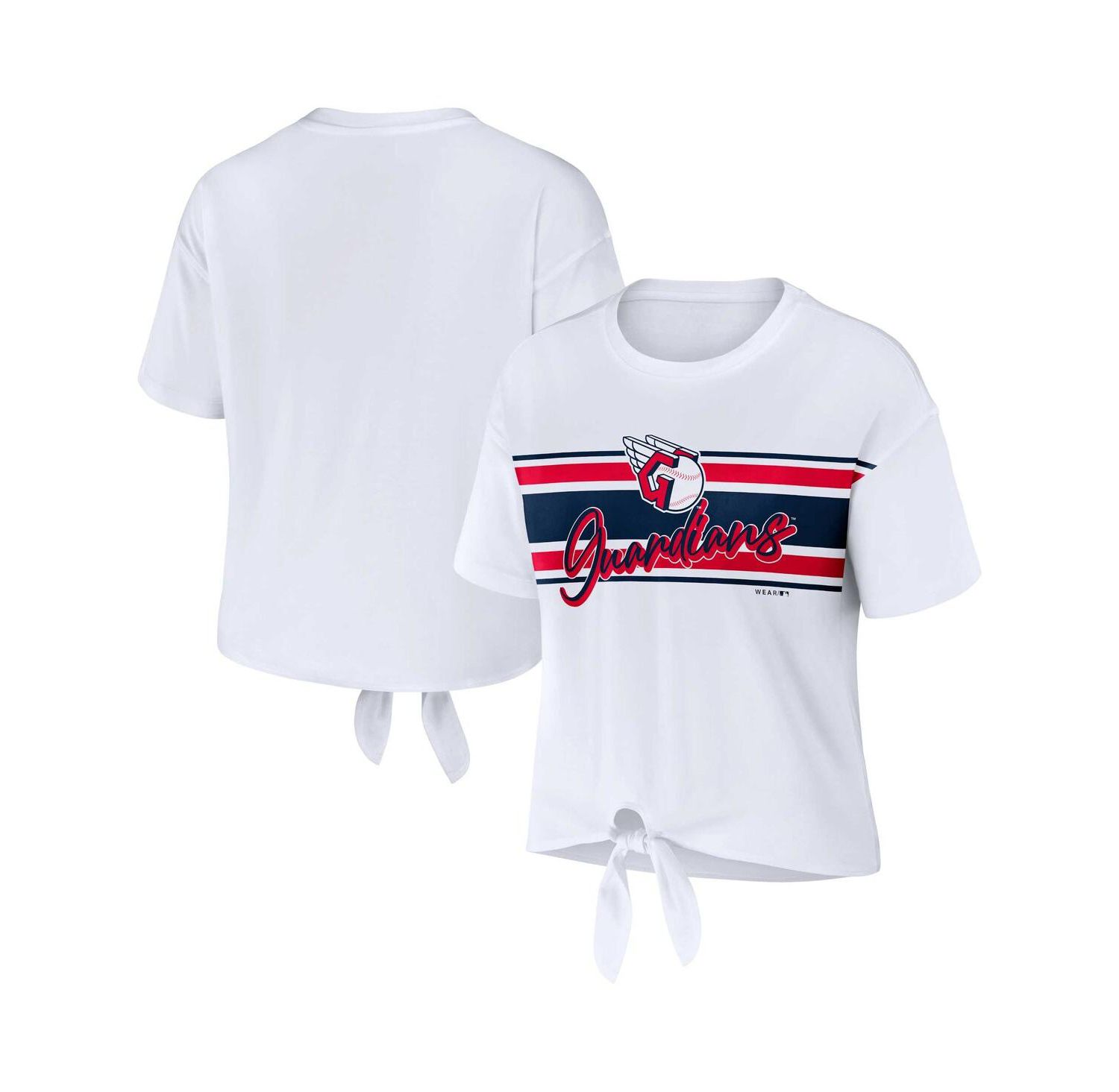 Women's White Cleveland Guardians Front Tie T-shirt