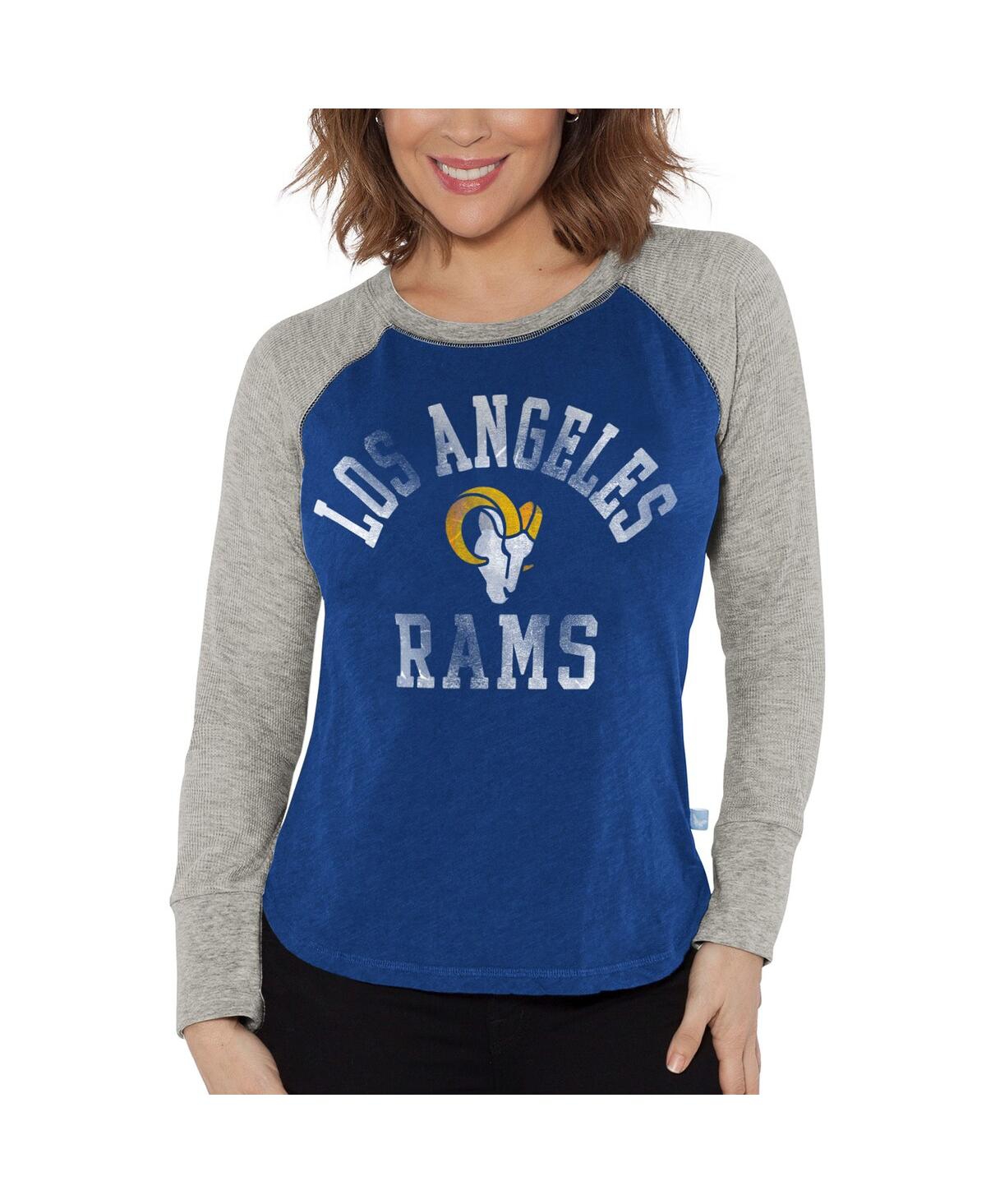 G-iii 4her By Carl Banks Women's  Royal, Heather Gray Distressed Los Angeles Rams Waffle Knit Raglan In Royal,heather Gray