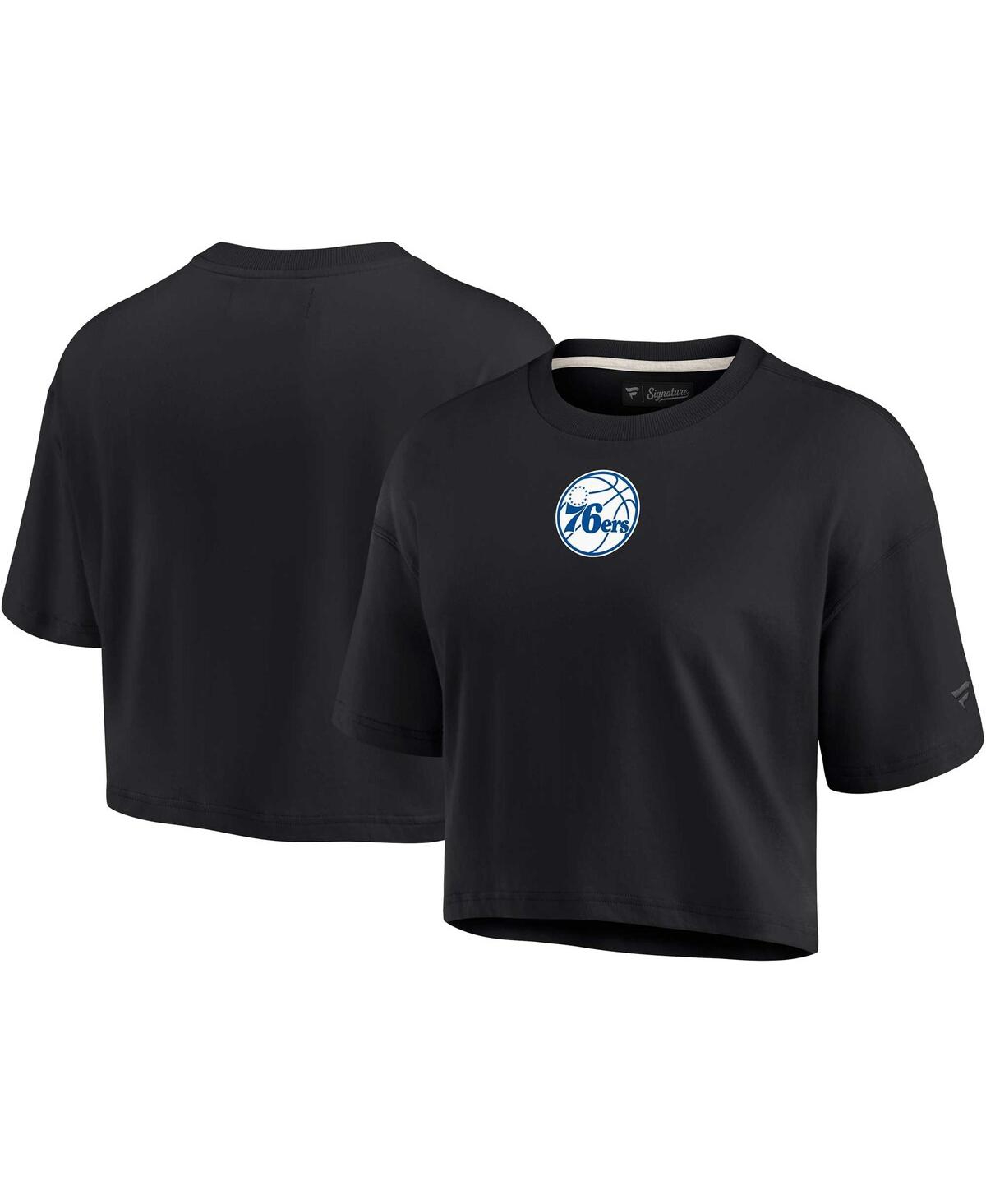 Shop Fanatics Signature Women's  Black Philadelphia 76ers Super Soft Boxy Cropped T-shirt