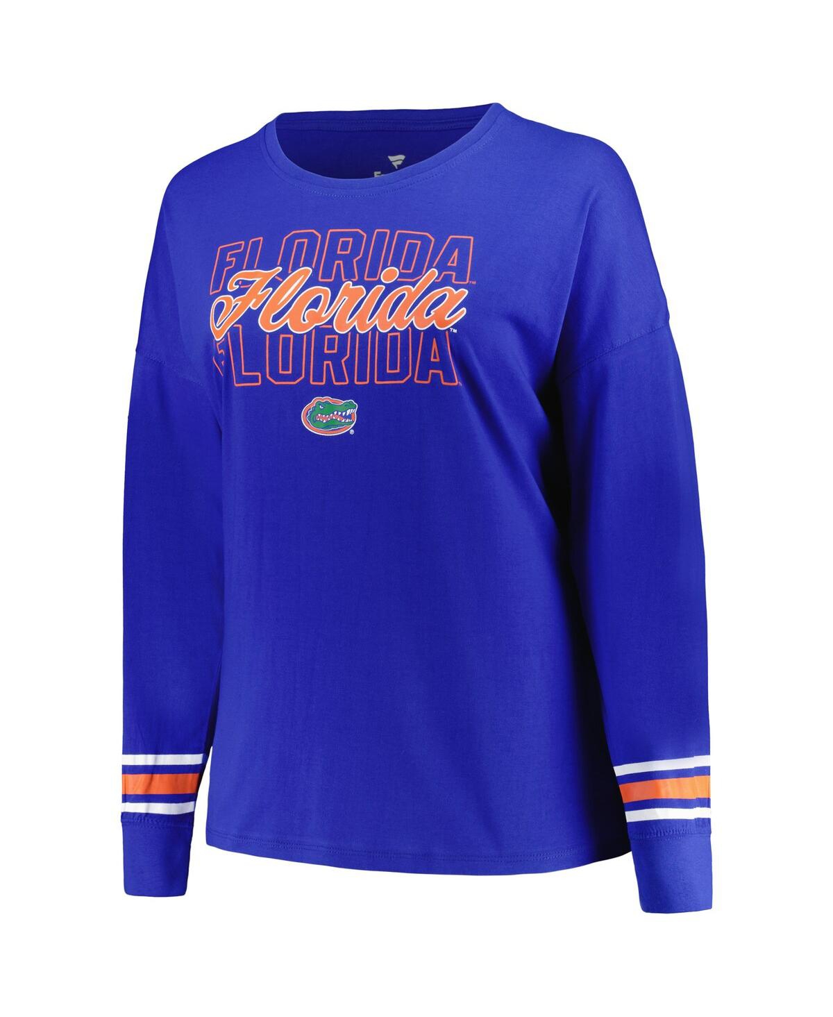 Shop Profile Women's  Royal Florida Gators Plus Size Triple Script Scoop Neck Long Sleeve T-shirt