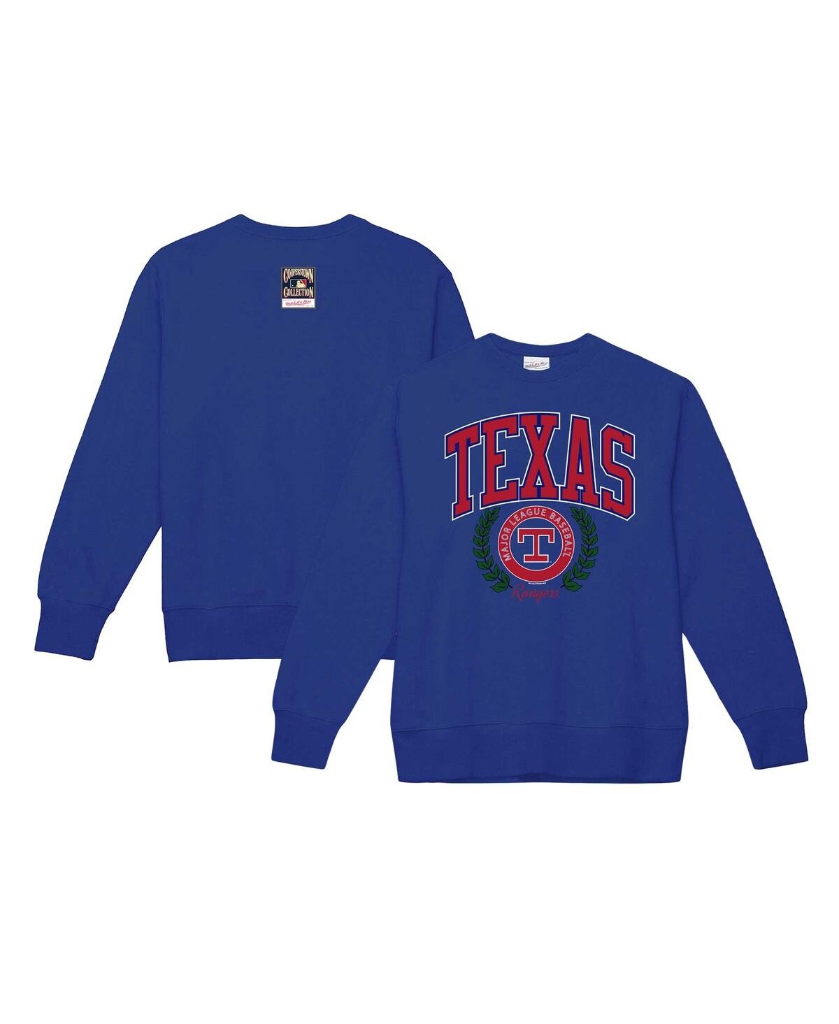 Shop Mitchell & Ness Women's  Royal Texas Rangers Cooperstown Collection Logo Pullover Sweatshirt