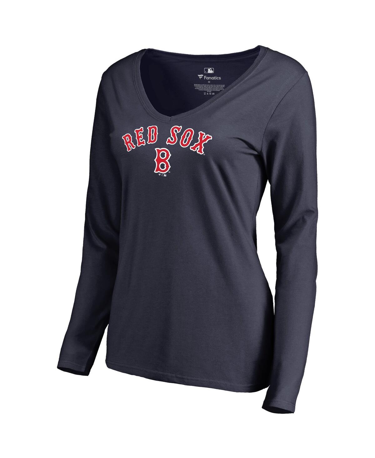 Fanatics Women's  Navy Boston Red Sox Cooperstown Collection Wahconah Long Sleeve V-neck T-shirt In Navy