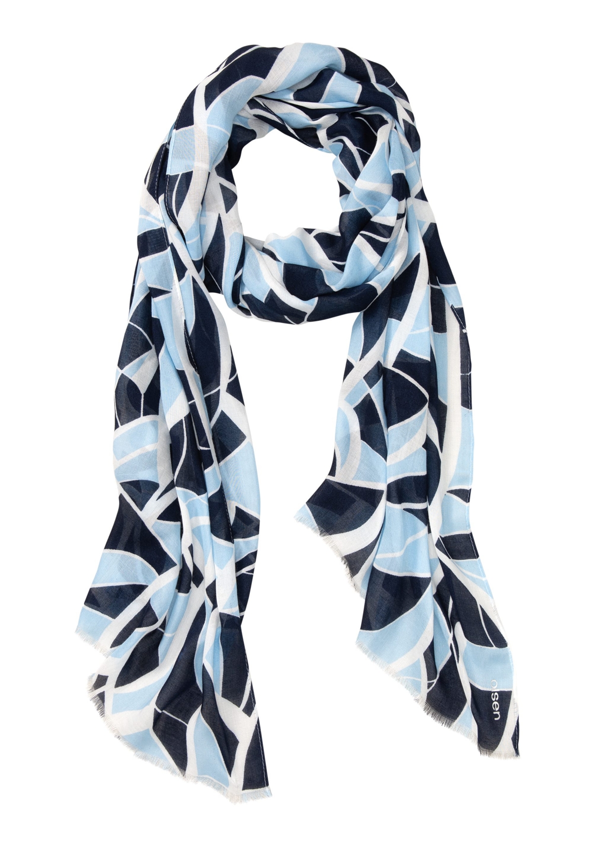 Abstract Print Scarf with Frayed Trim - Night blue