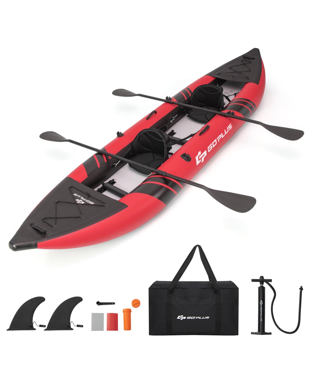 Costway Inflatable Kayak Set Portable 2-person Kayak with Aluminium Oars Eva Padded Seat