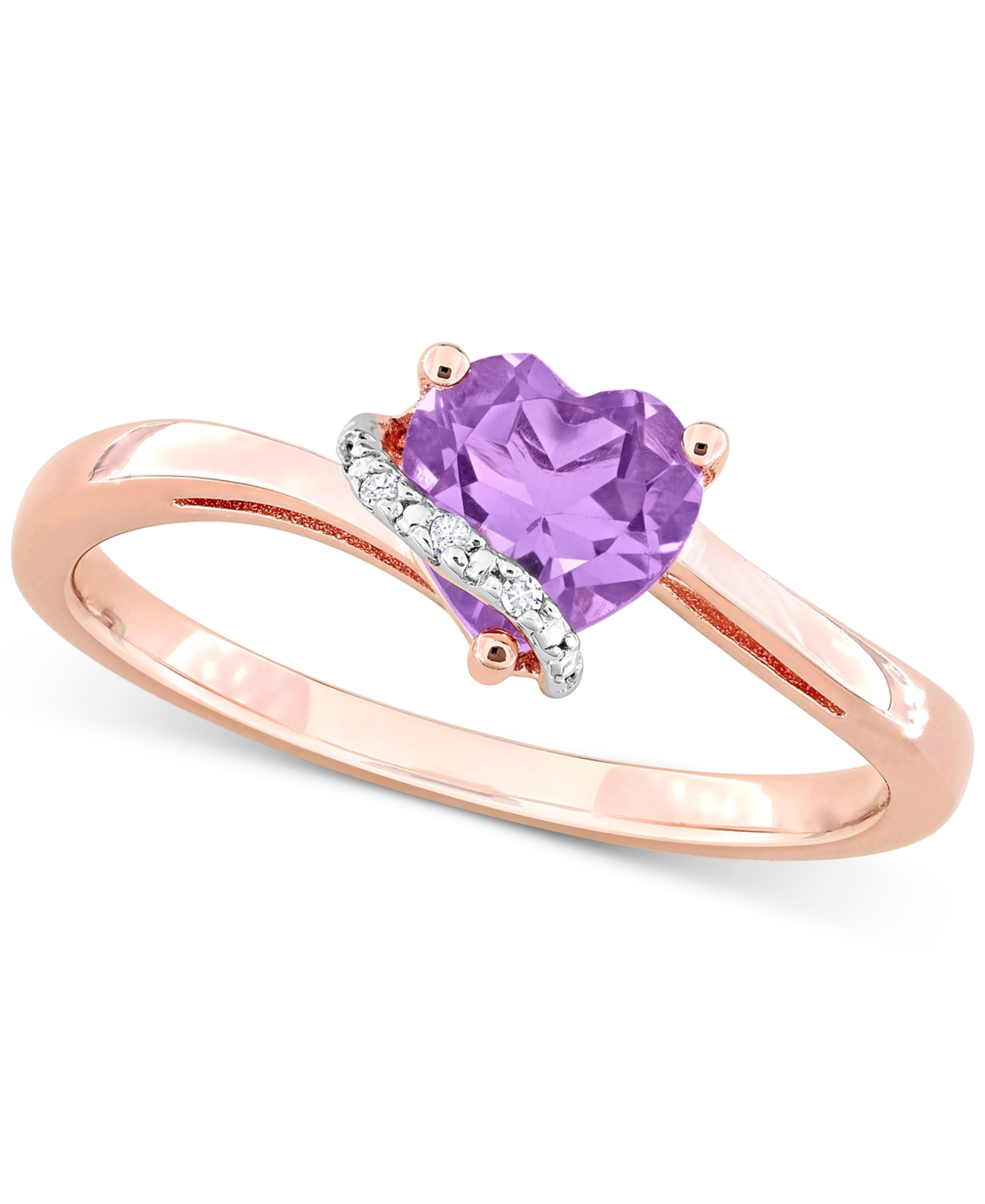 Macy's Amethyst (5/8 Ct. T.w.) & Diamond Accent Heart Promise Ring In 18k Rose Gold Flash-plated Sterling S