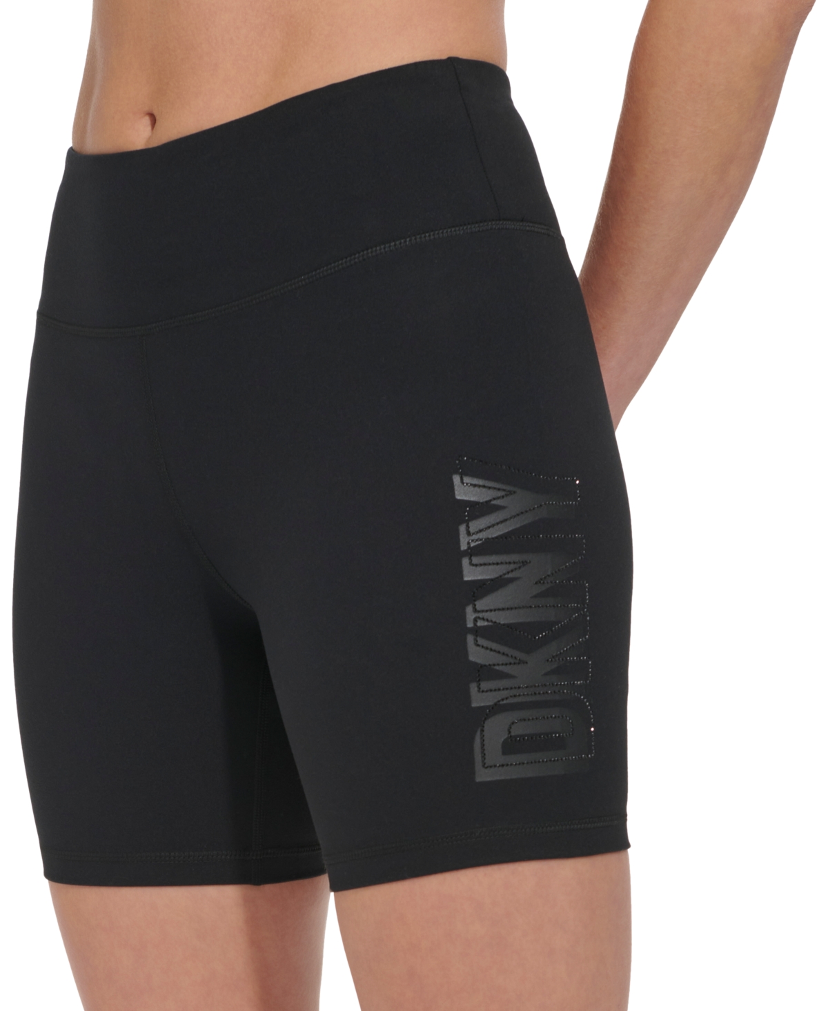 Shop Dkny Women's High-waisted Exploded-logo Bike Shorts In Black
