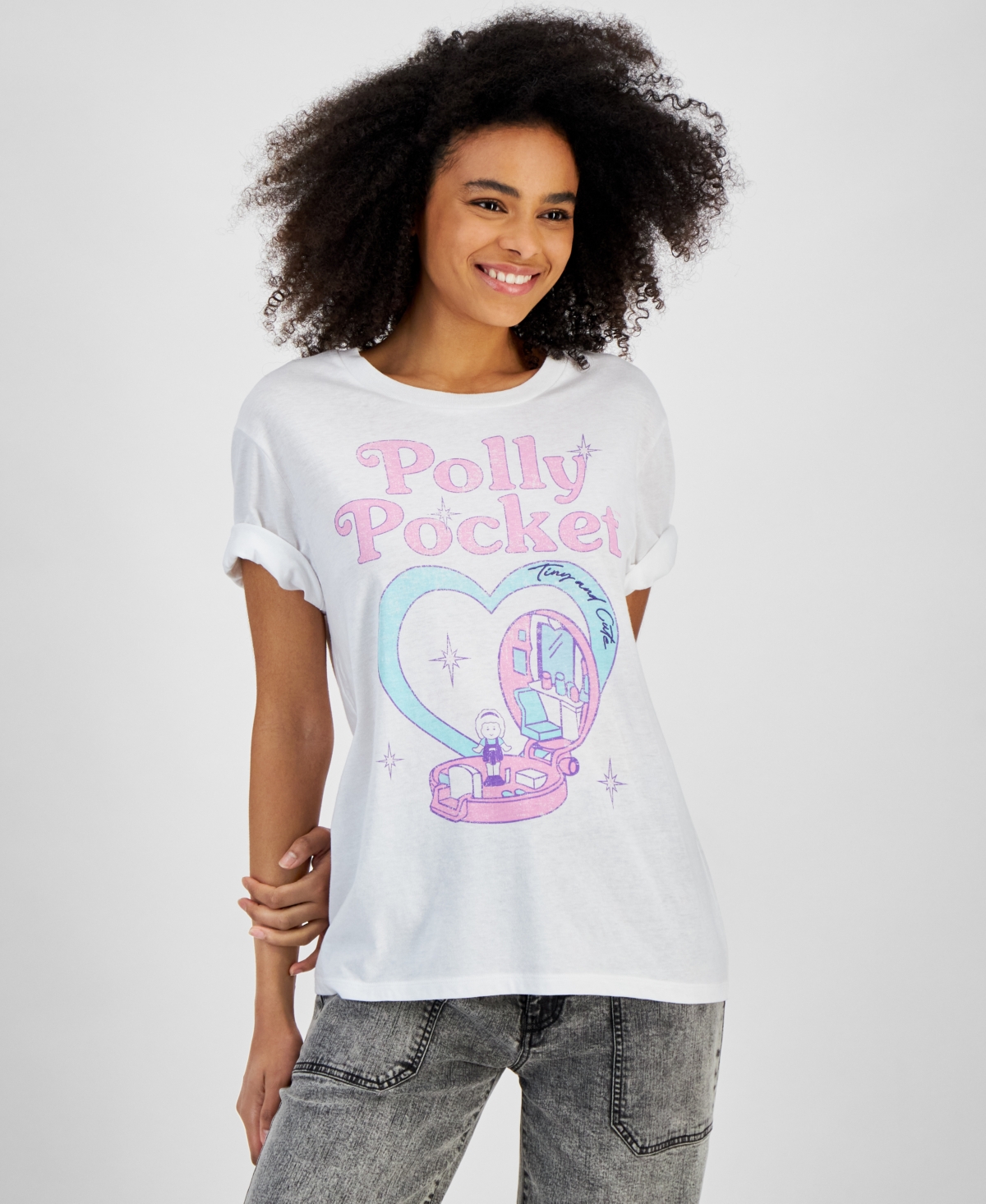 Shop Love Tribe Juniors' Polly Pocket Graphic Crewneck T-shirt In White