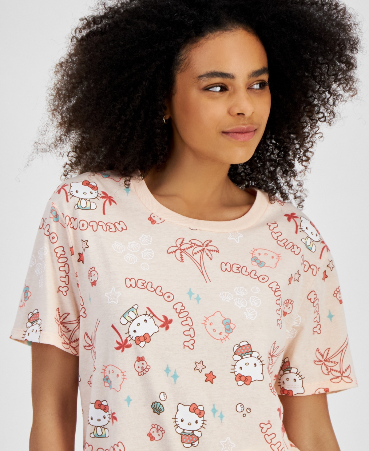 Shop Love Tribe Juniors' Hello Kitty Adventure Short-sleeve T-shirt In Cloud Pink