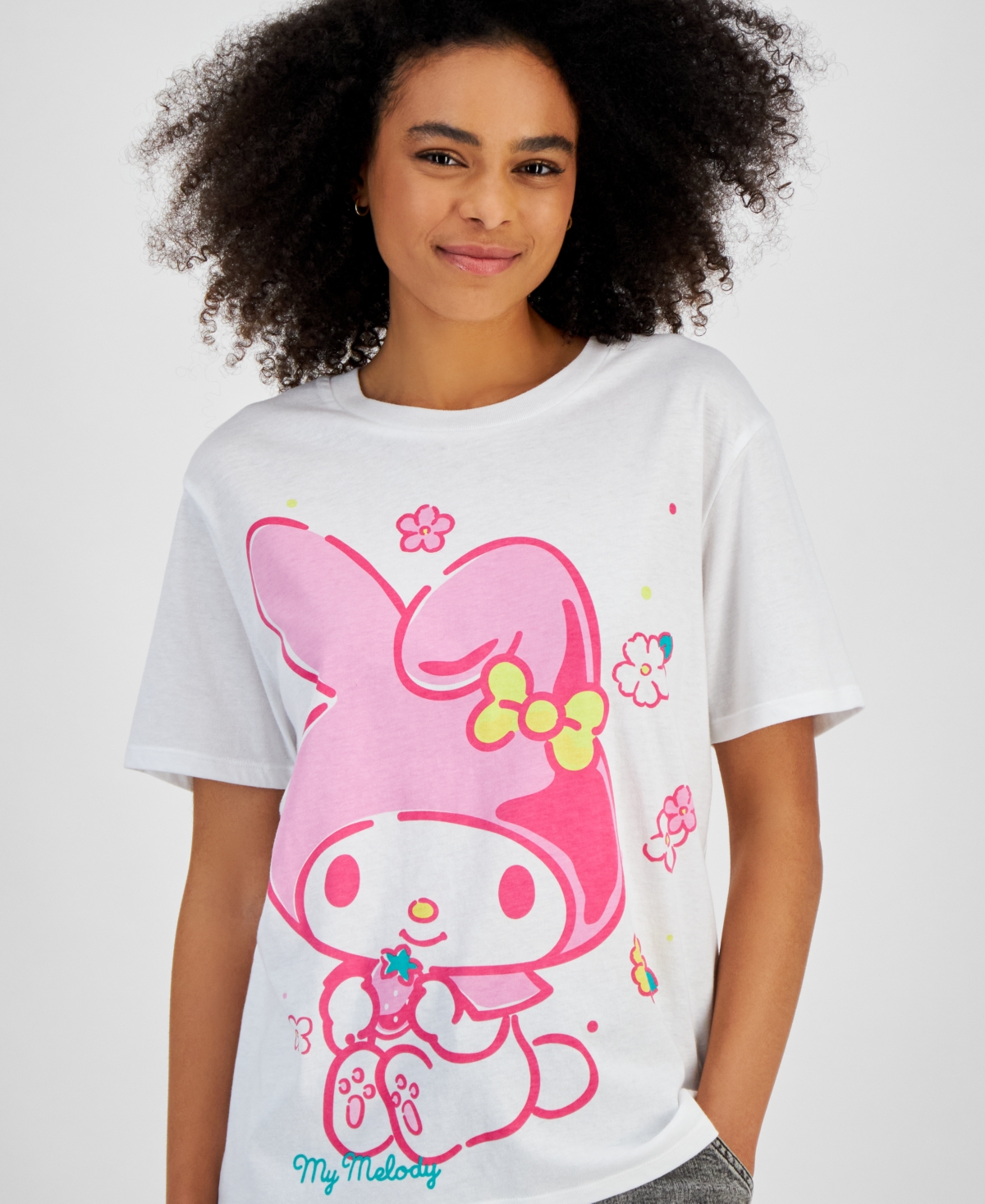 Shop Love Tribe Juniors' My Melody Graphic Crewneck T-shirt In White