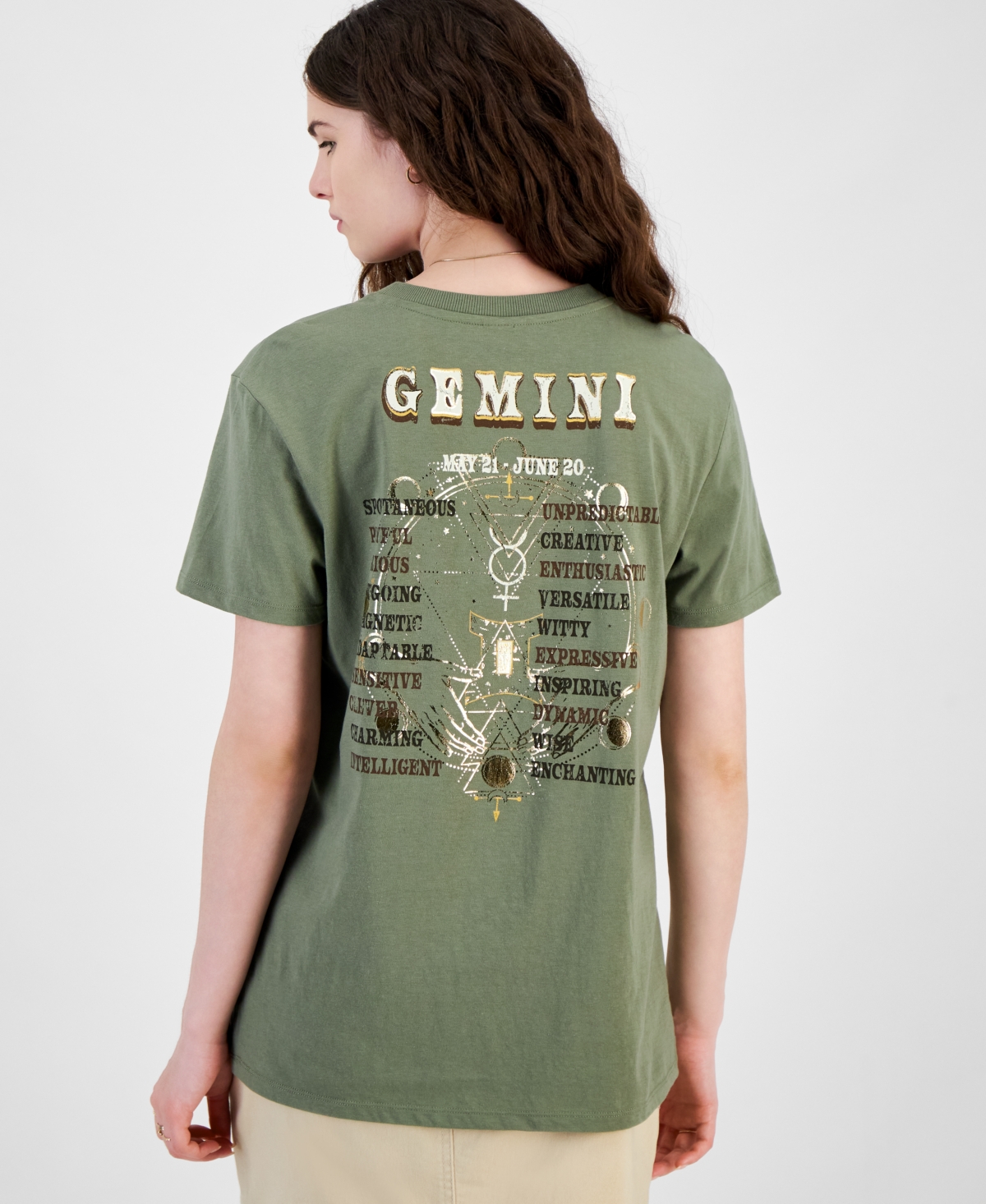 Shop Self Esteem Juniors' Gemini Graphic T-shirt In Deep Lichen Green