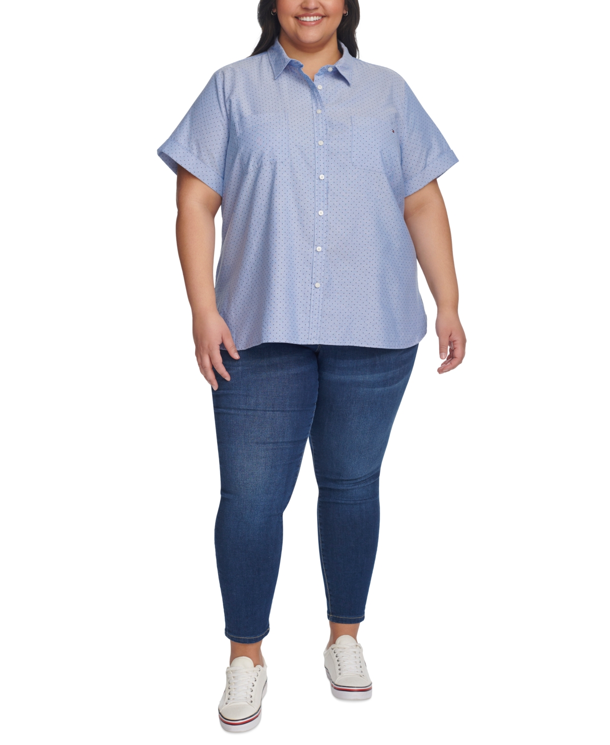 Tommy Hilfiger Plus Size Cotton Pin-Dot Camp Shirt