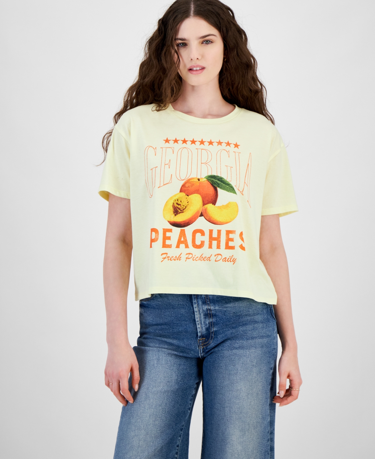 Juniors' Peaches Graphic T-Shirt - Yellow