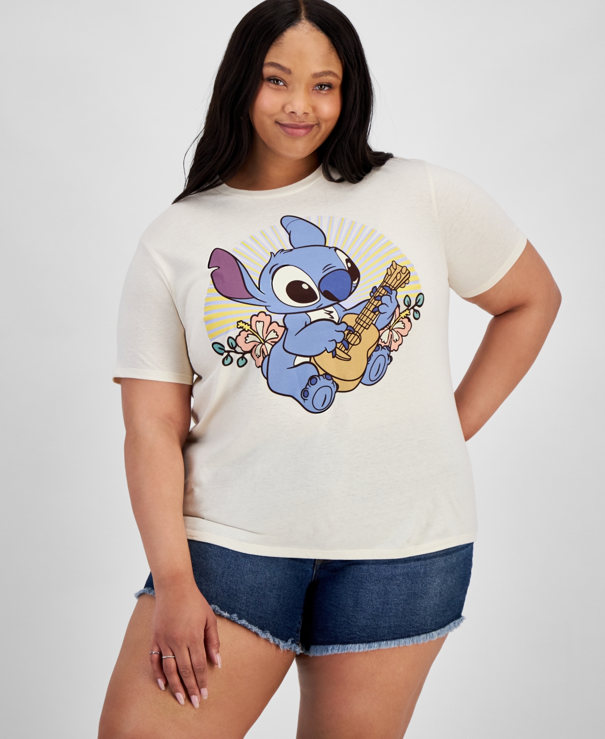 Shop Disney Trendy Plus Size Ohana Stitch Graphic T-shirt In Whitecap G