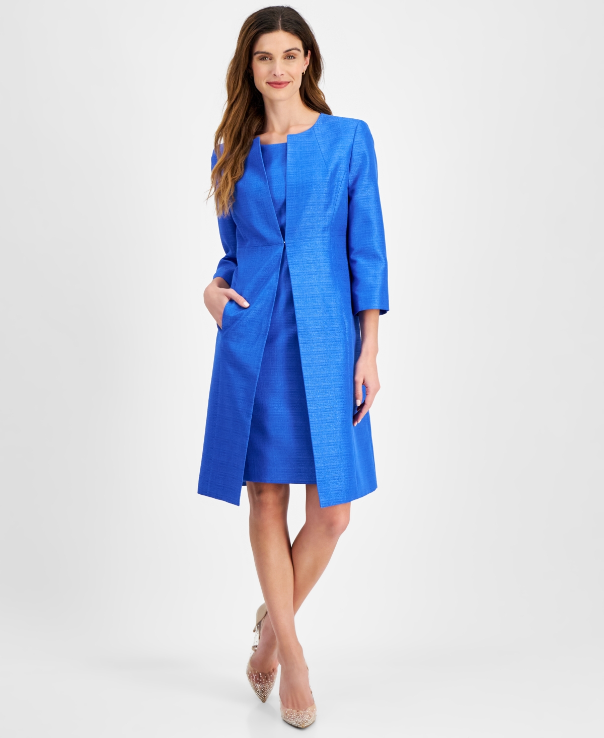 Shop Le Suit Women's Sheath Dress With Topper Jacket In Cornflower