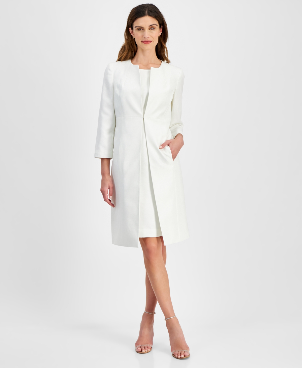 Shop Le Suit Women's Sheath Dress With Topper Jacket In Vanilla Ice