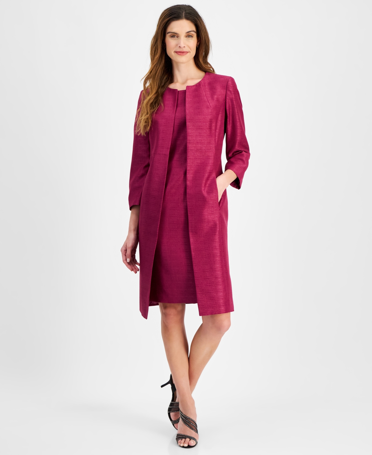 Shop Le Suit Women's Sheath Dress With Topper Jacket In Wild Rose