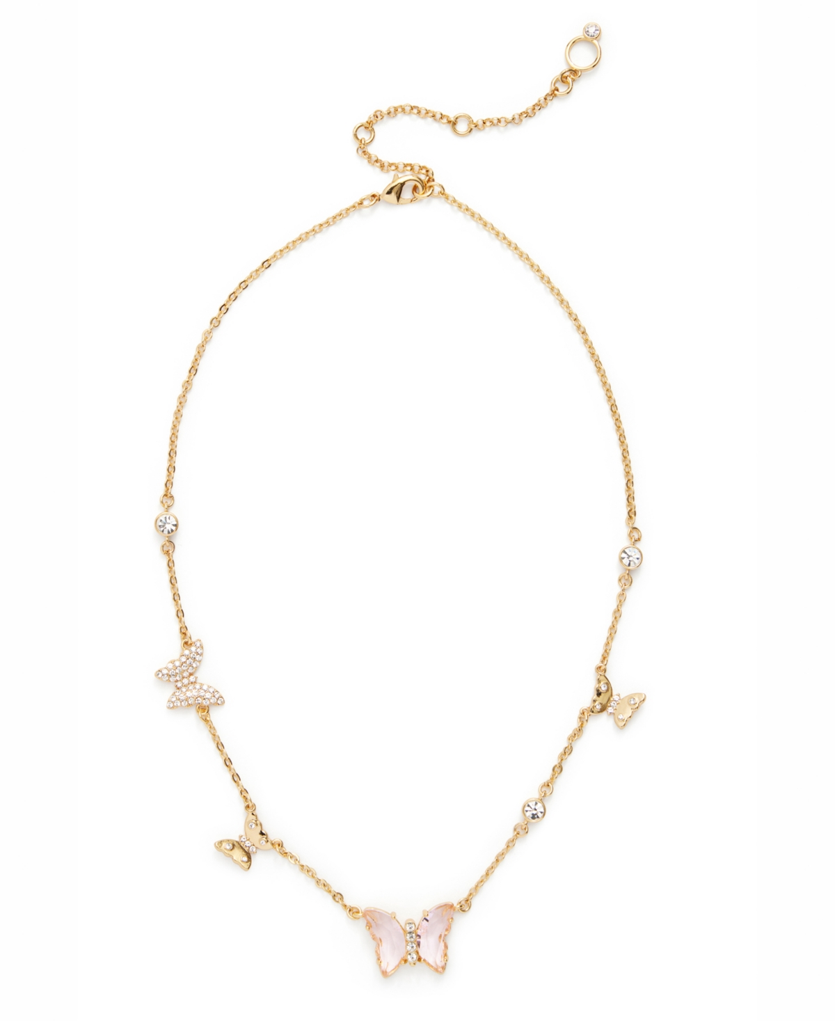 Faux Stone Mixed Butterfly Bib Necklace - Pink, Gold