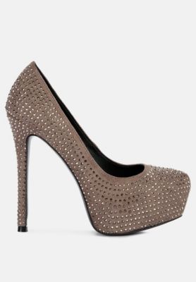 Womens Clarisse Diamante Faux Suede High Heeled Pumps