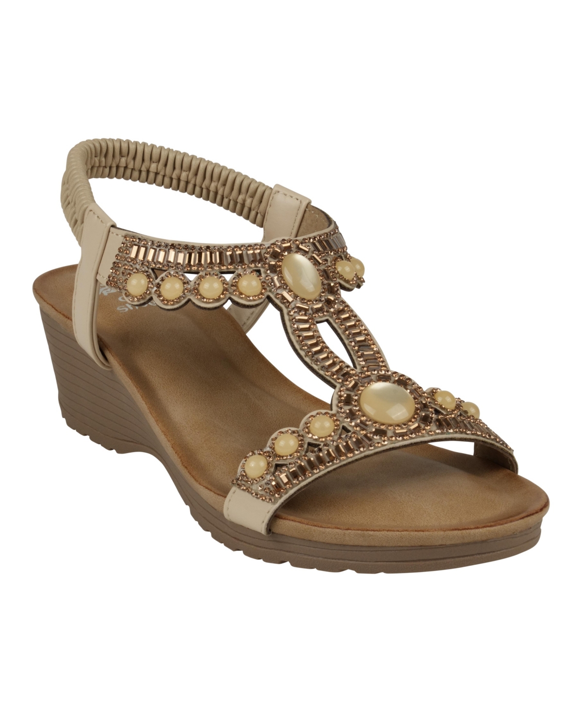 Gc Shoes Women's Fiah Jeweled Slingback Wedge Sandals In Natural