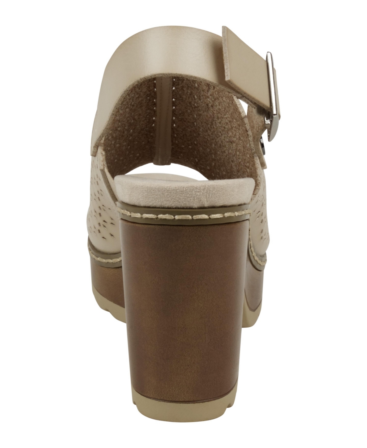 Gc Shoes Women's Olivia Perforated Slingback Wooden Platform Heeled Sandals