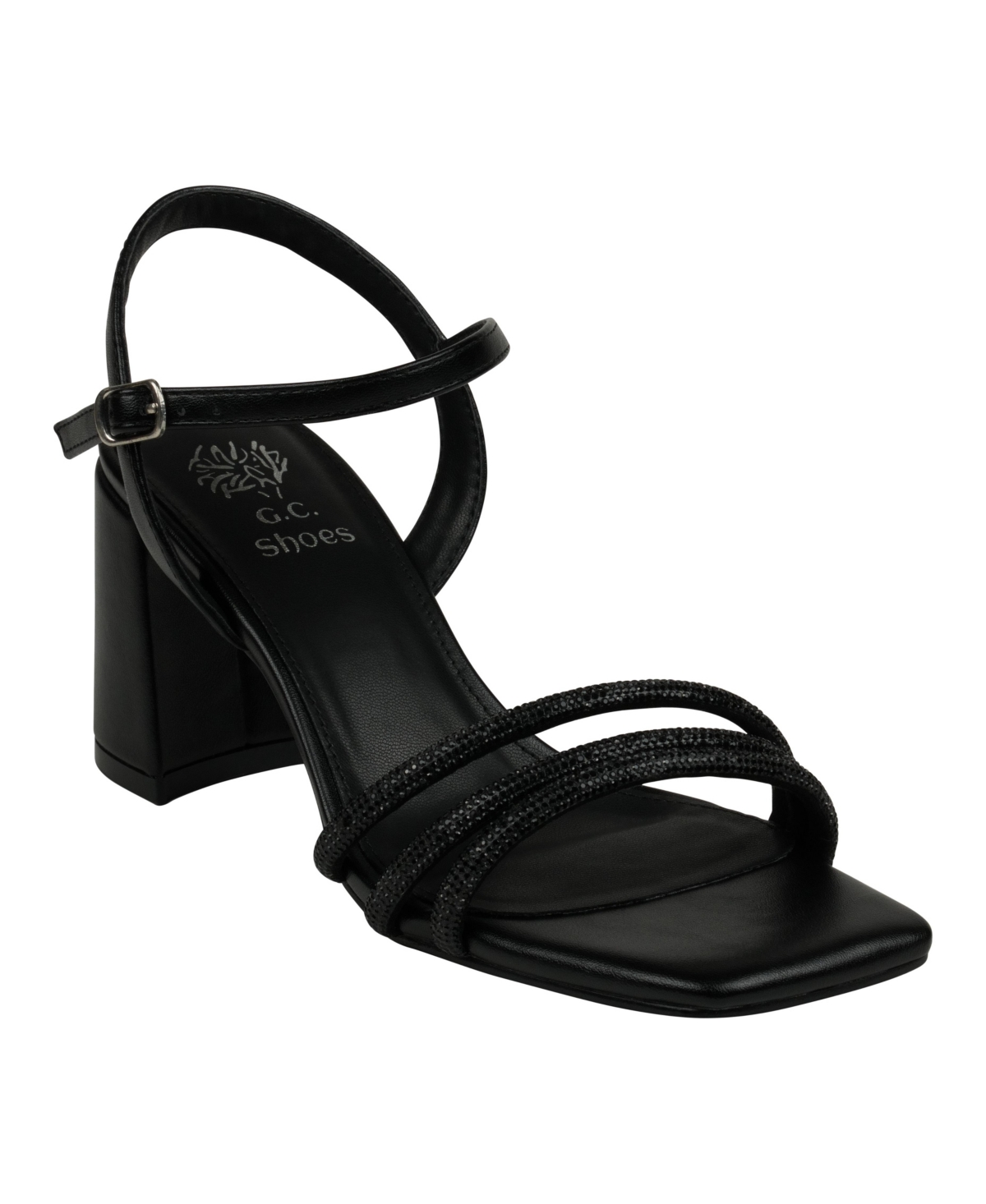 Gc Shoes Tyra Womens Faux Leather Rhinestone Ankle Strap In Black