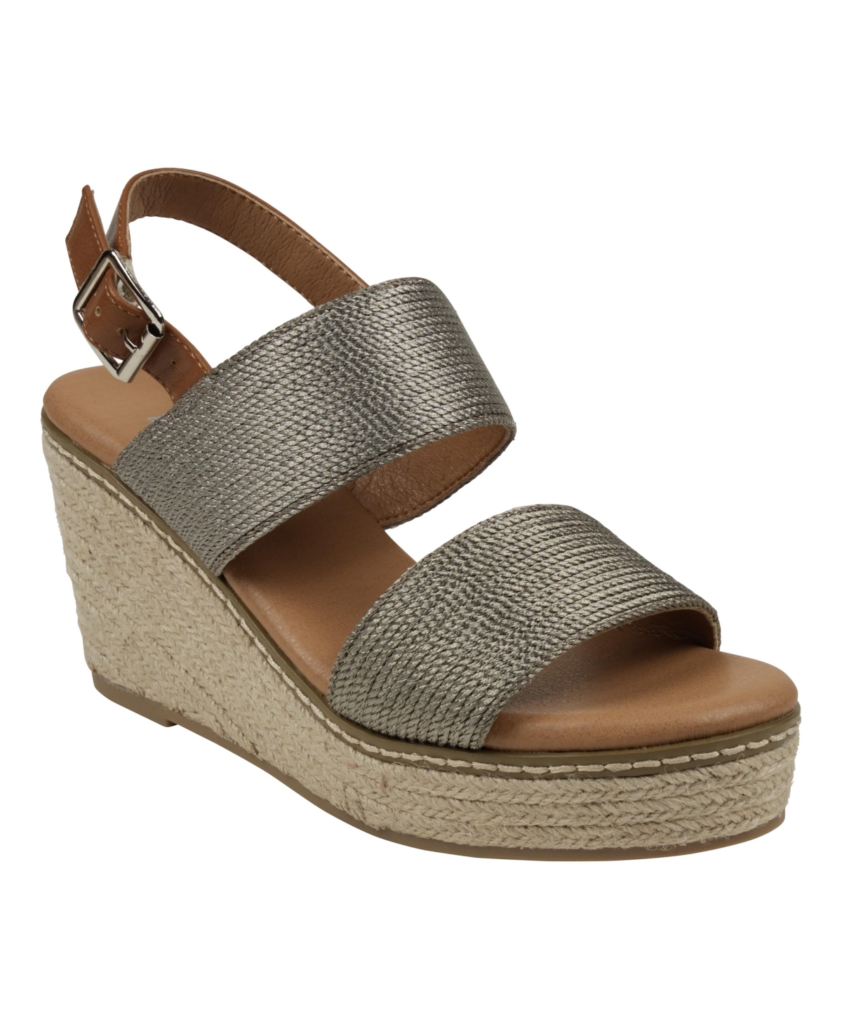 Gc Shoes Women's Ellis Metallic Double Band Slingback Espadrille Wedge Sandals In Pewter
