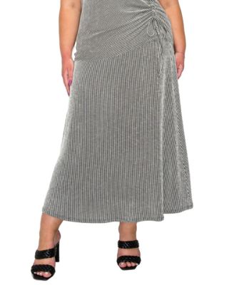 Plus Size Span Rail Textured Rib Elastic Waist Maxi Skirt