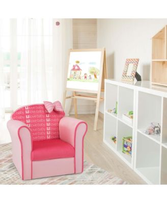 Single Piece Solid Wood Kids Cute Pink Bow Sofa Children Couch Toddler Upholstered Armchair
