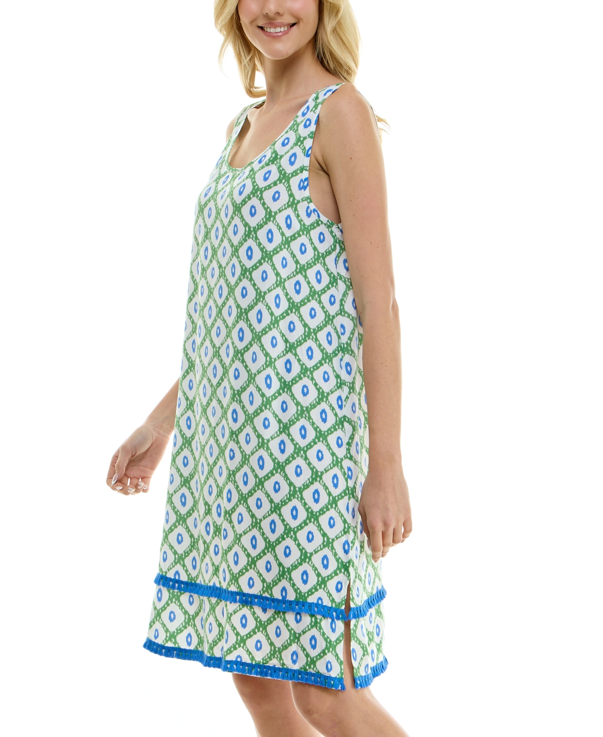 Roudelain Women's Printed Tassel-Trim Tank Nightgown