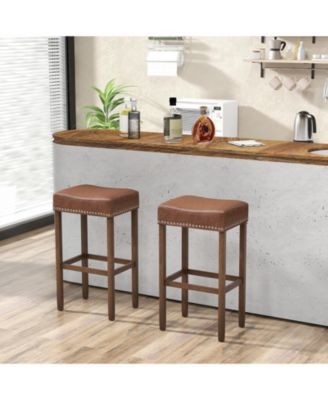 29.5" Wood Frame PU Leather Upholstered Bar Stools Set of 2 with Footrests