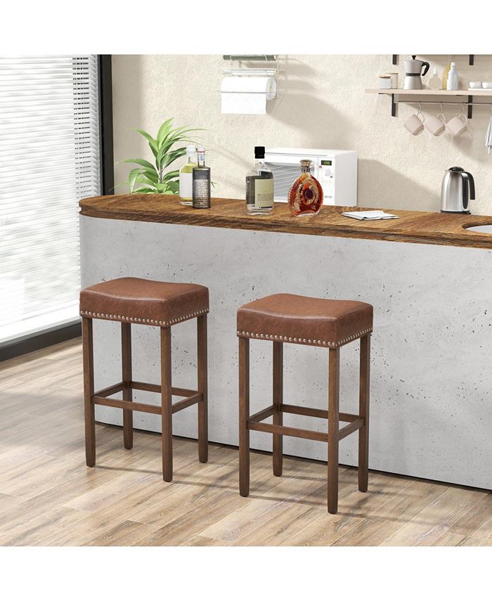 Costway 29.5" Wood Frame PU Leather Upholstered Bar Stools Set of 2