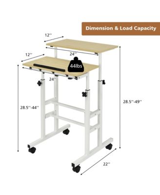 Height Adjustable Mobile Standing Desk with Tiltable Desktop & 2 Hanging Hooks