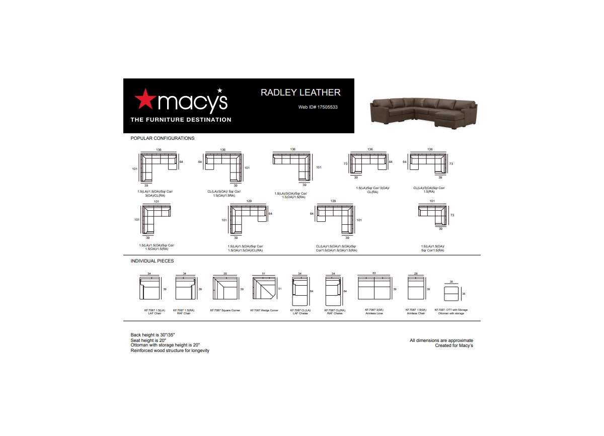 Shop Macy's Radley 129" 6-pc. Leather Square Corner Modular Chaise Sectional, Created For  In Medium Brown