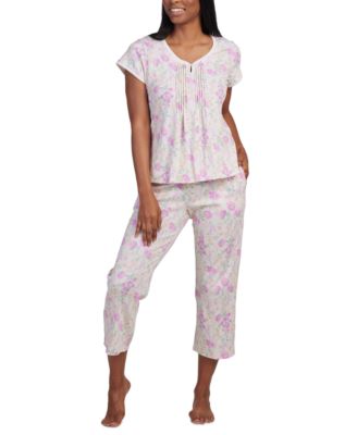 Miss Elaine Women's 2-Pc. Cropped Floral Pajamas Set - Macy's