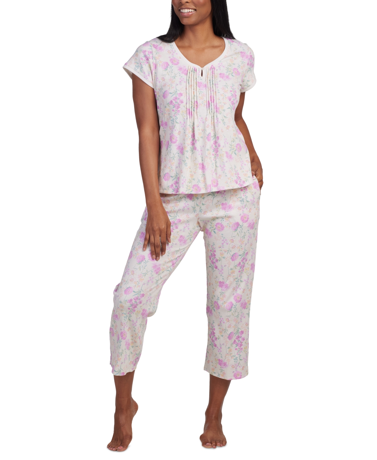 Shop Miss Elaine Women's 2-pc. Cropped Floral Pajamas Set In Pink Floral