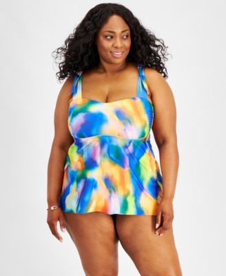 Shop Becca Etc Plus Size Paper Mache Tankini Top Hipster Bikini Bottoms In Multi