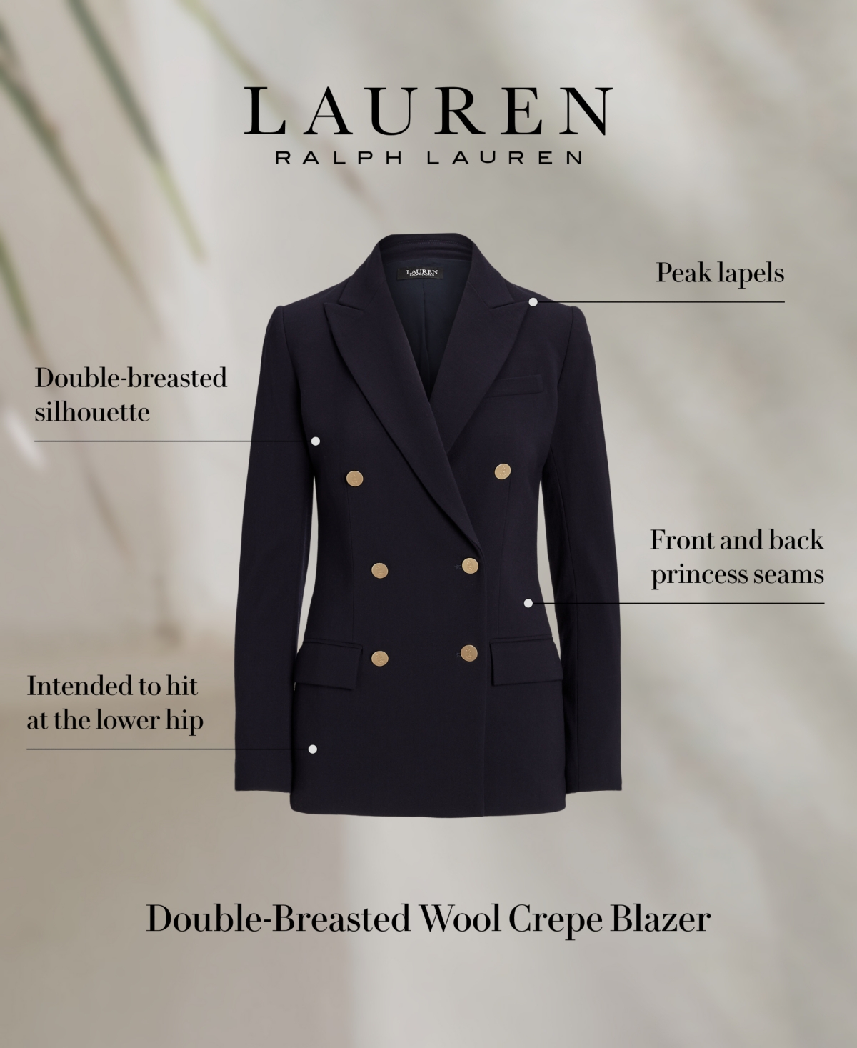 Lauren Ralph Lauren Women's Double-Breasted Wool Crepe Blazer