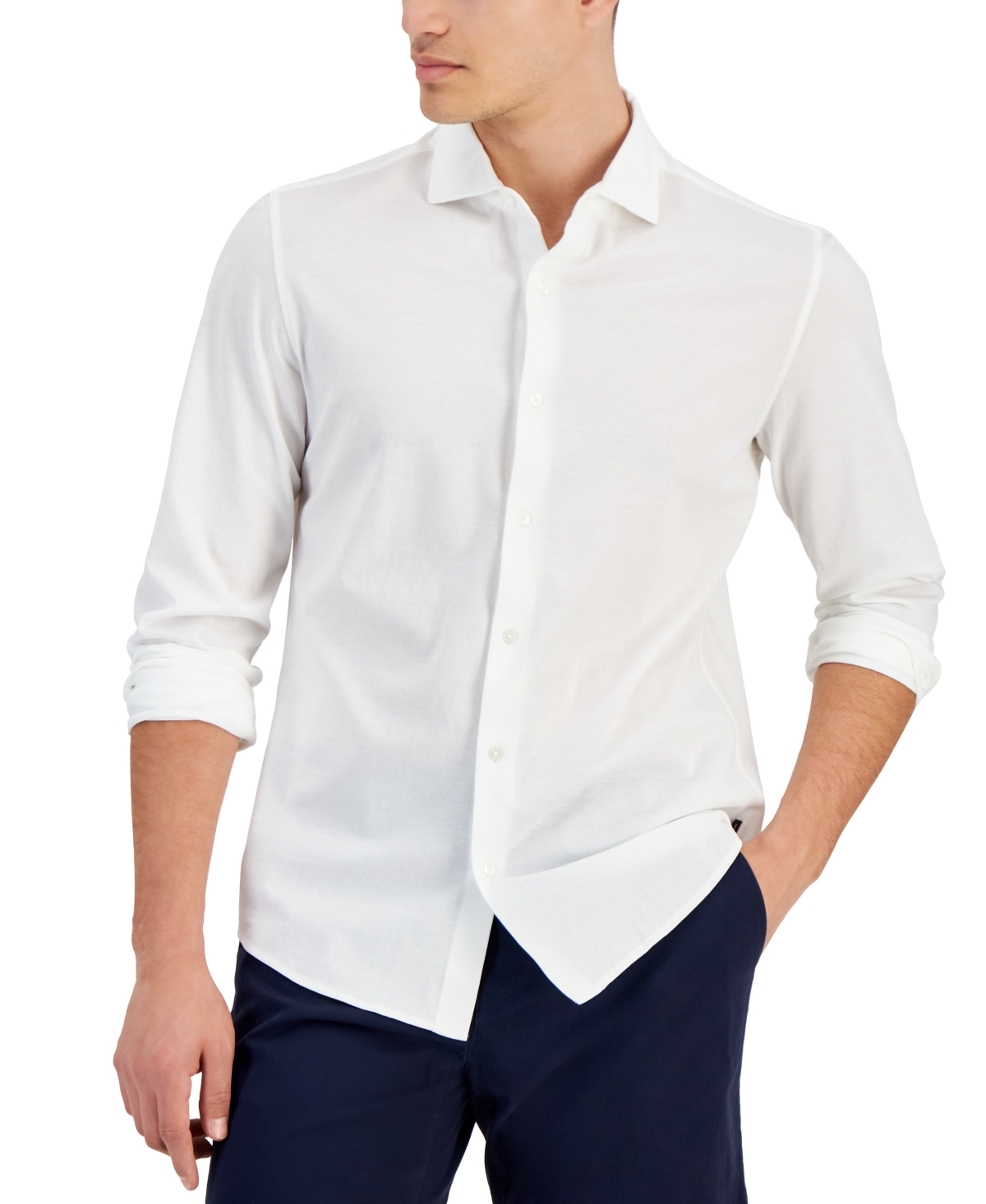 Men's Slim-Fit Stretch Pique Button-Down Shirt - White