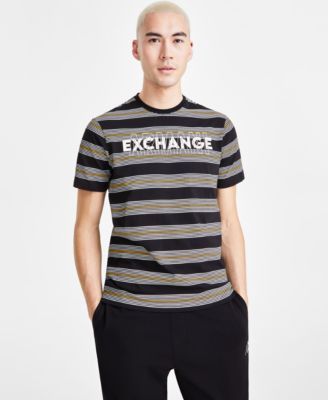 A|X Armani Exchange - Men's Short Sleeve Crewneck Striped Logo Graphic T-Shirt