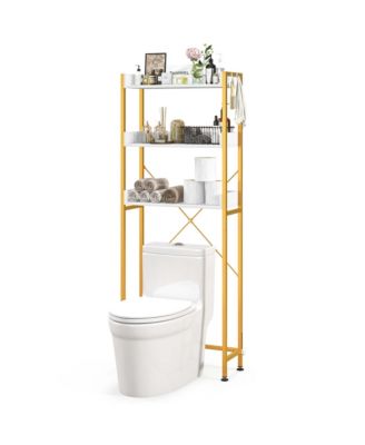 3-Tier Over-The-Toilet Bathroom Shelf Metal Frame Space Saver Rack with 4 Hooks