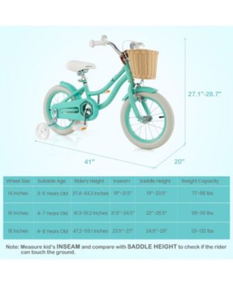 14" Kid's Bike with Training Wheels Adjustable Handlebar Seat Handbrake