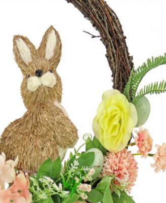 16" Bunny and Rose Flowers Wreath