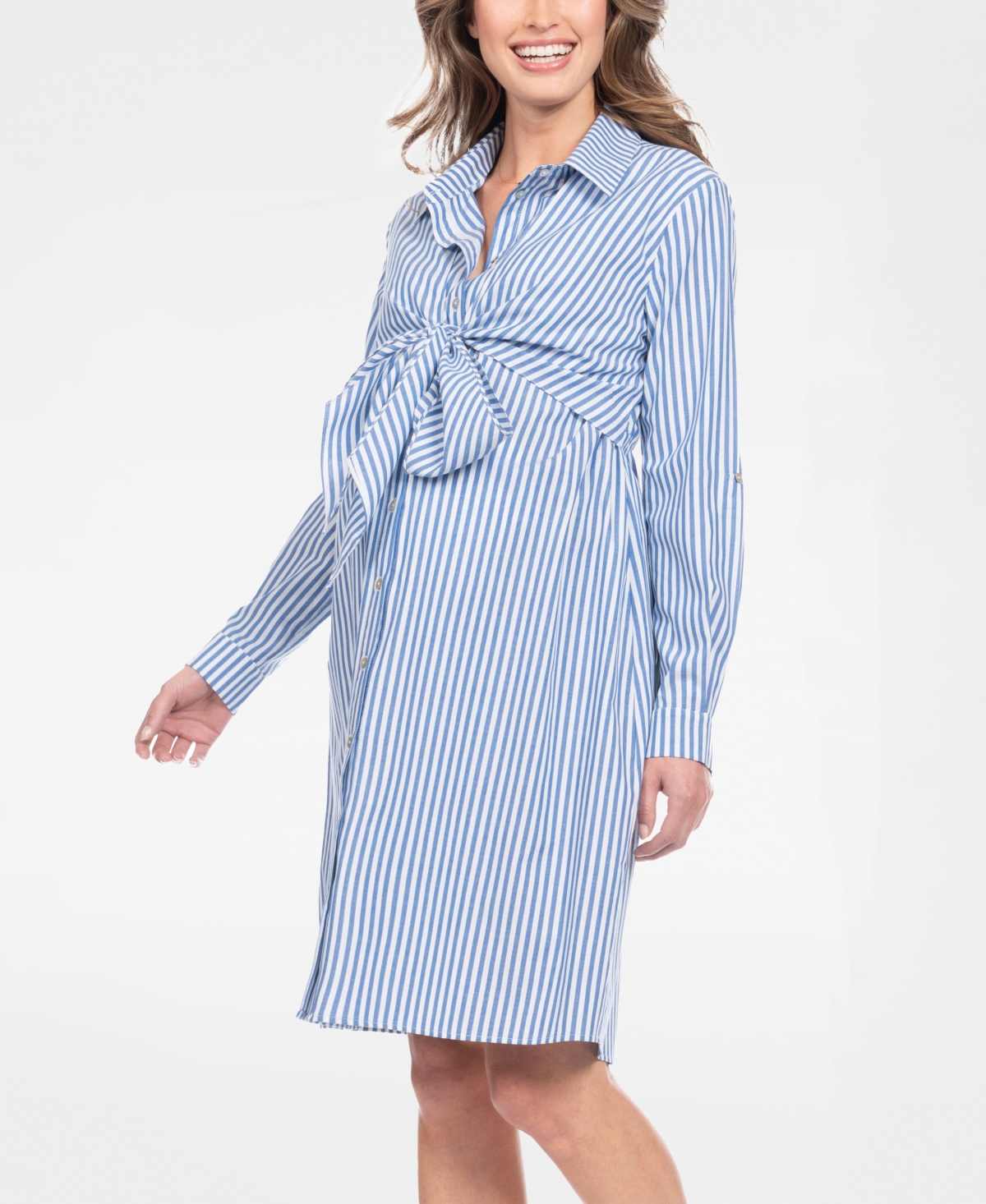 Shop Seraphine Women's Cotton And Lyocell Maternity And Nursing Shirt Dress In Blue Stripe