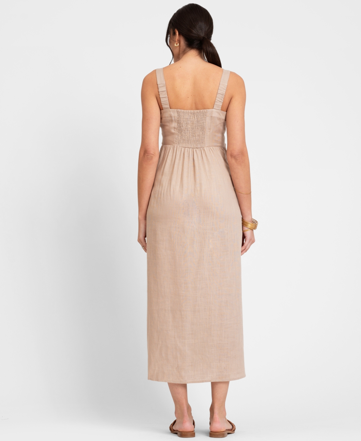 Shop Seraphine Women's Linen-blend Button-front Midi Dress In Taupe