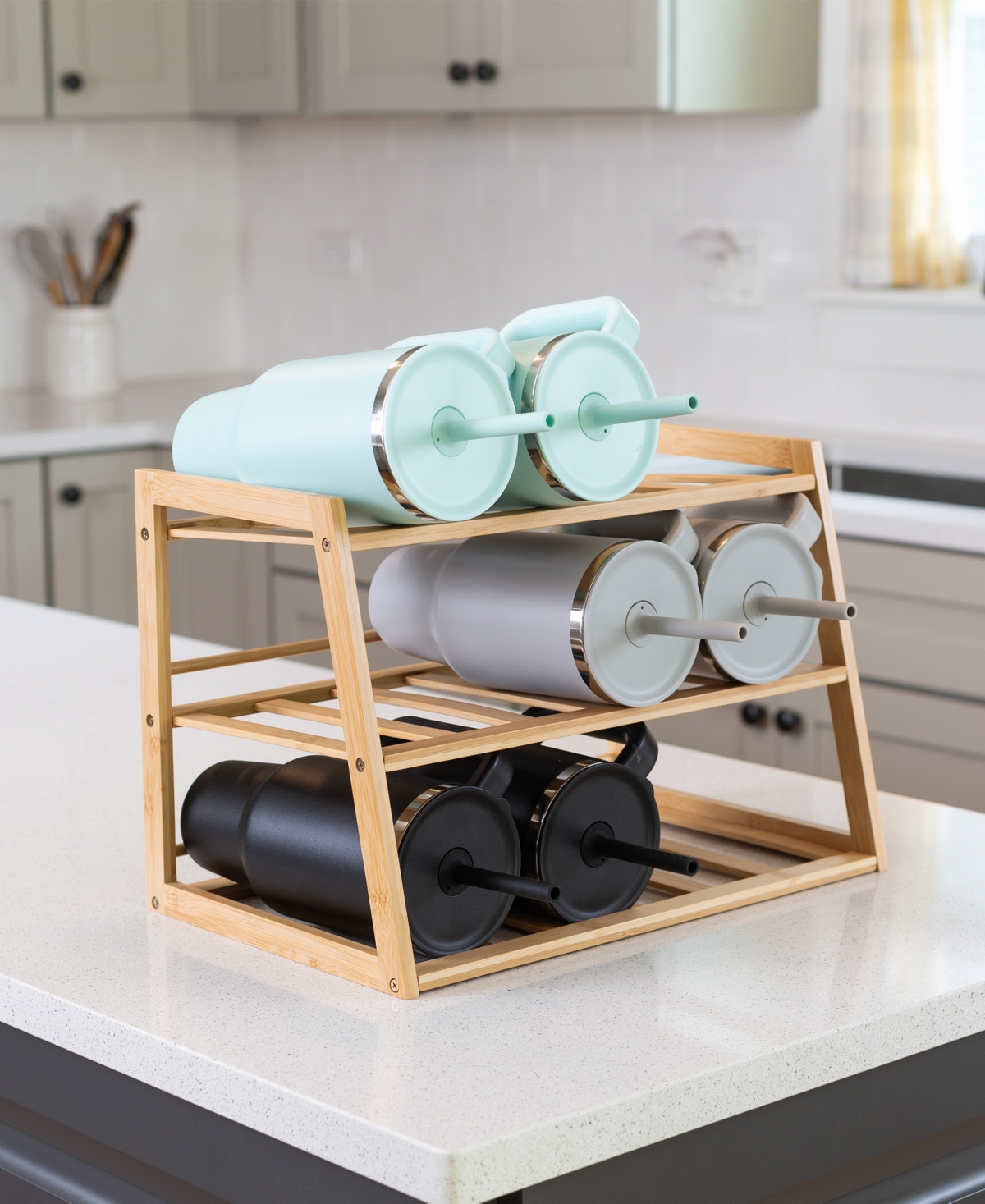 Shop Honey Can Do 3-tier Bamboo Water Bottle Organizer In Brown