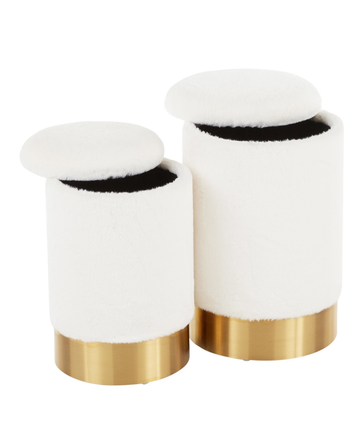 Lumisource Marla Contemporary Nesting Ottoman Set In Metal And Plush Fabric By  In Cream Plush Fabric